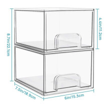 4PCS Clear Stackable Storage Drawers,Bathroom Makeup Organizer,Storage Bins for Home Organization and Storage