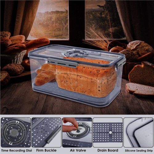 Sealing Bread Box Food Grade Food Storage Container with Snap  Recording Bread Vegetable Fruit Baskets Storage Box 2