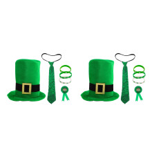 2Ensembles Costume Vert Saint Patrick Chapeau Cravate Décor Festif