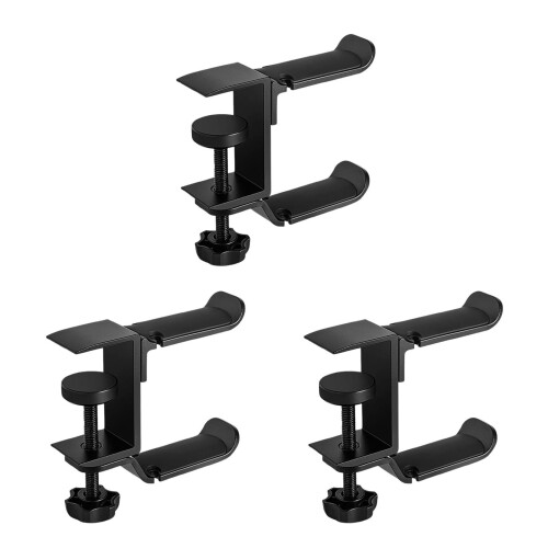 3Pièces Crochet Casque Fixation Bureau Perçage Support Noir