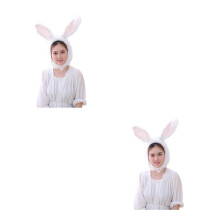 2Pcs White Plush Rabbit Ear Hat Soft Animal Cap for Women and Girls
