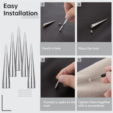 Set of 40 Clothing Pointers, Various Sizes Tapered Tips with Punk Rivets Studs Rivets, DIY Silver Metal Tips Crafts