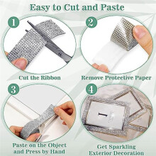 4 Rolls Self Adhesive Rhinestone Strips, Rhinestone Ribbon Rhinestone Diamond Ribbon for Crafts, DIY Rhinestone Tape