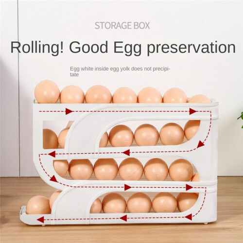 Automatic Scrolling Egg Rack Egg Basket Container Roll Down Refrigerator Egg Dispenser Kitchen Home Transparent 2