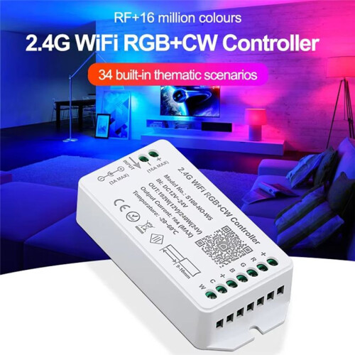 WIFI RGB+CW LED Controller  Phone App 433M Remote Control 34 Scene Modes Music Sync Timing for Strips Modules Boxes 1