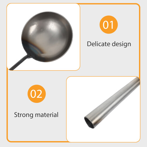 2Pcs Iron Water Ladle Scoop Silver Mud Cleaning Spoon with Long Handle 1
