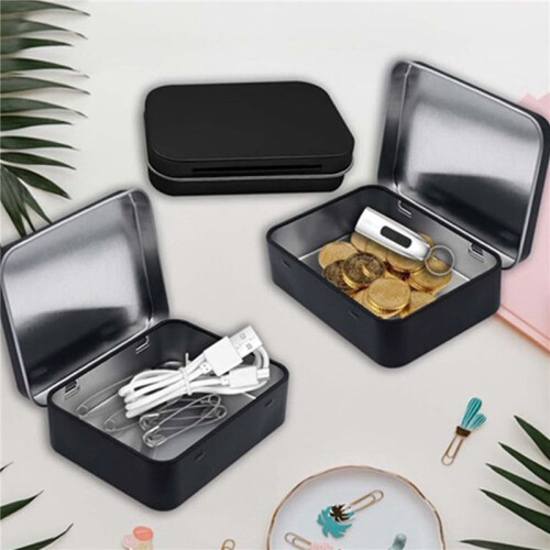 4 PCS Small Storage Box with Lid Rectangular Small Tin Boxes Metal Box with Lid Small Tin Box for Home Storage Black 2