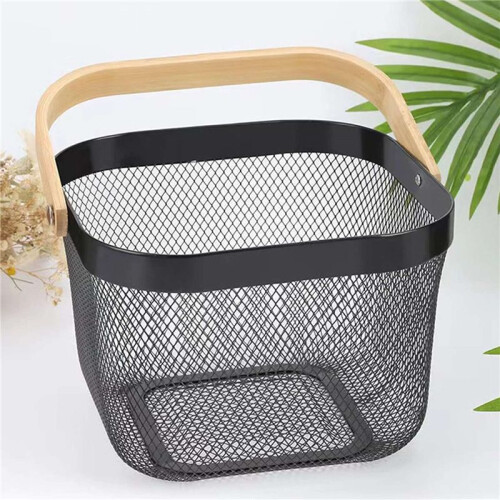 2X Metal Mesh Basket, Multi-Functional Hanging Kitchen Baskets Fruit Basket with Handle Black 2
