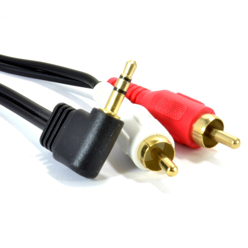 Right Angle 3.5Mm Stereo Jack To 2 Rca Phono Plugs Cable 1M Gold 5055383479153