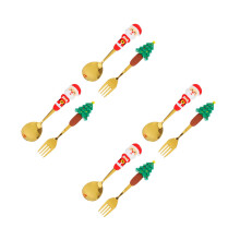 4Sets Stainless Steel Spoon Fork Set for Christmas Tea Party