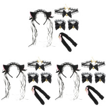 3Sets Weiches Fuchs Tierohren Und Schwanz Haarband Zubehör Schwarz