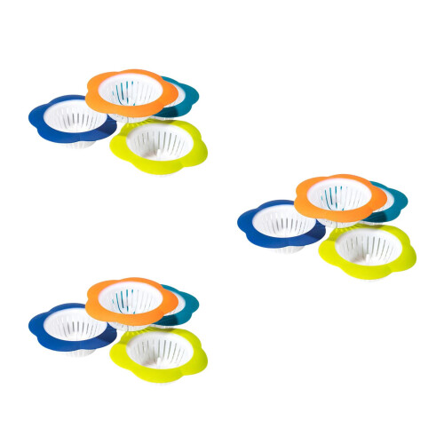 12Pcs Assorted Color Plastic Flower Shape Floor Drain Sink Strainer