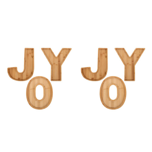 6Pièces Plateau Snack Bambou Khaki Lettre Joy Pour Réceptions
