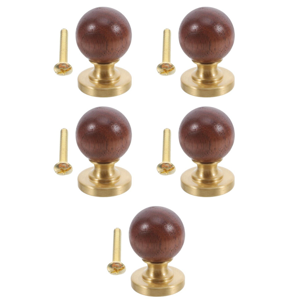 5Sets Vintage Brass And Wood Cabinet Knobs Single Hole Drawer Pulls 3642236554819