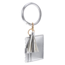 Portefeuille Femme En Cuir PU Argenté Avec Pompon Et Poignet