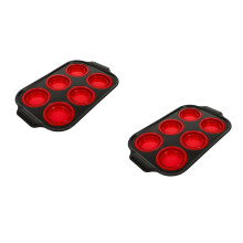 2Pcs Reusable Silicone Muffin Pan 6-Cups Non-Stick Red Baking Tray
