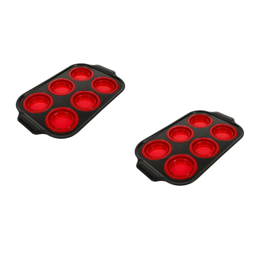 2Pcs Reusable Silicone Muffin Pan 6-Cups Non-Stick Red Baking Tray