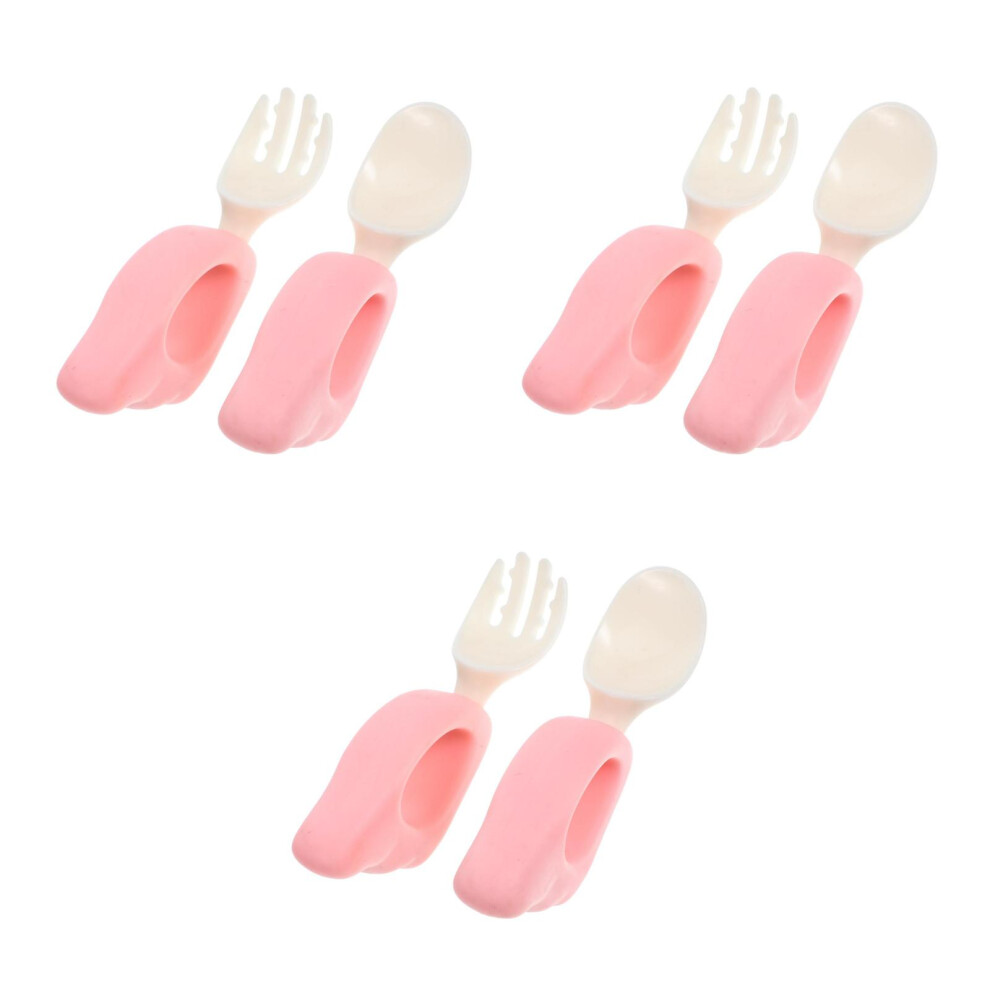 3Sets Silicone Baby Feeding Spoon And Fork Infant Tableware Set Pink Villcase