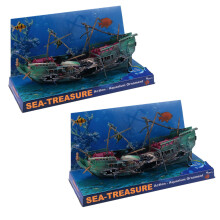 2X Großes Aquarium Dekoration Boot Kunststoff Aquarium Schiff Luft Teilt Schiffswrack Aquarium Dekor C