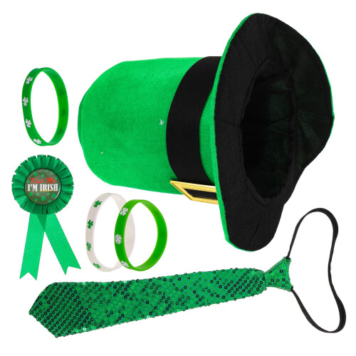 2Ensembles Costume Vert Saint Patrick Chapeau Cravate Décor Festif 1
