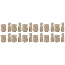 60Sets Unfinished Wood Puppets Khaki for DIY Kids Painting Crafts