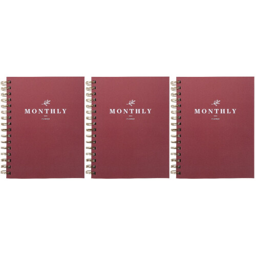 3Pcs Dark Red Planner Notepad Daily Use Stylish Agenda Notebook