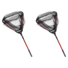 2Pcs Red Folding Fish Landing Net Compact Aluminum Alloy Fishing Mesh