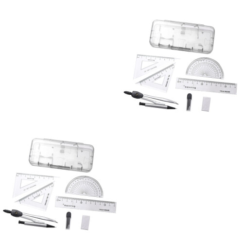 2Pcs Drawing Tool Compasses Set Ergonomic Head Assorted Color Math Kit