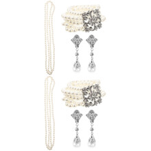2Sets Elegantes Perlen Schmuckset Für Damen Weiß Halskette Ohrringe