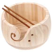 3Sets Beige Holz Garnschalen Mit Haken Strick- Und Häkelaufbewahrung