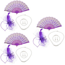 3Sets Damen Fascinator Set Violett Mit Ohrringen Halskette Hochzeit