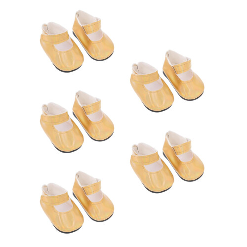 5Pièces Chaussures Dorées En PU Miniature Pour Accessoires