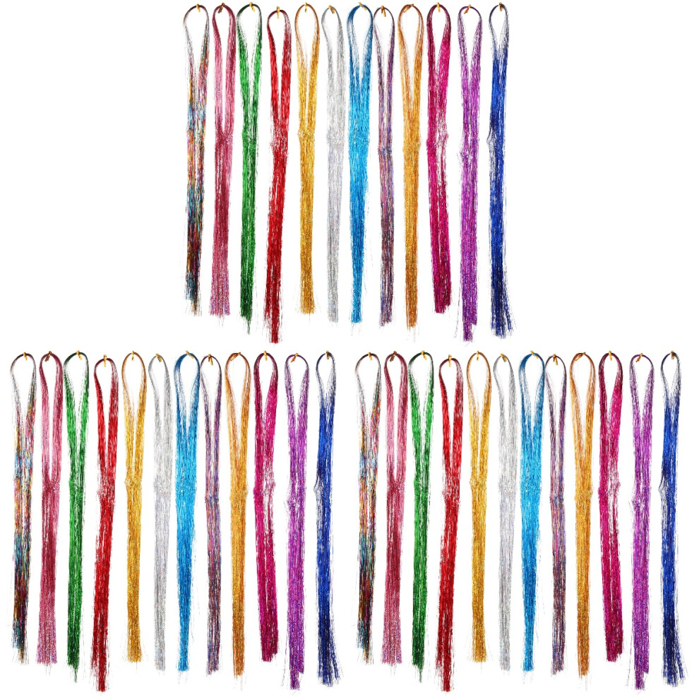 Totority Unisex 3Sets Colored Hair Tinsel Extensions Plastic Glitter Braiding Hair Kit
