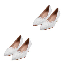 2Paires Talons Pointus Blancs Chaussures Femme PU
