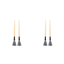 4Pcs Beige Wood Drumsticks and Steel Wire Brushes for Jazz Drum Use
