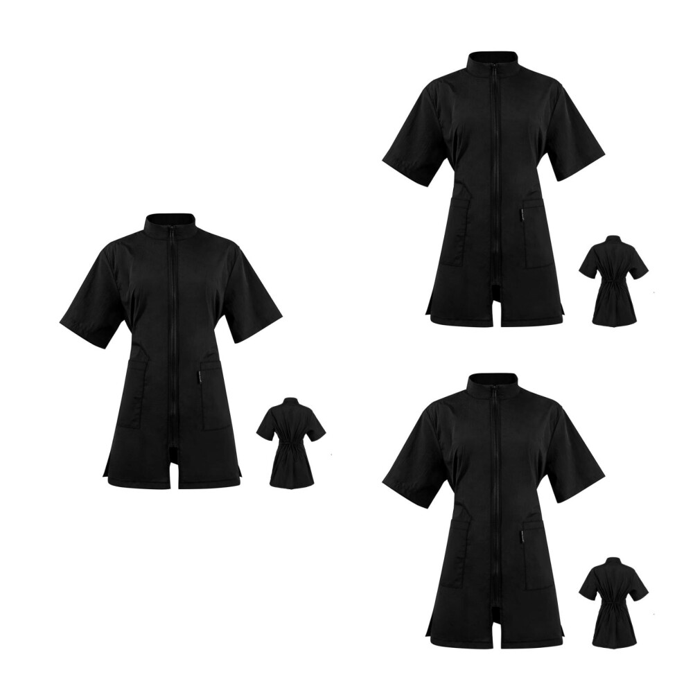 3Pcs Black Barber Shirt Fiber Grooming Smock With Pockets For Pet Care 3703108474571
