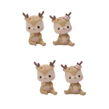 4Pcs Khaki Resin Cake Decor Cute Deerlet Home Table and Car Ornament