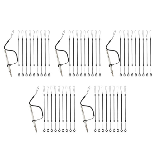 50Pcs Black Plastic Silicone Pen Lanyard Spring Rope Anti-Lost Tether