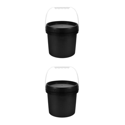 2Pcs PP Paint Buckets with Lid for Storage Black Plastic Bucket