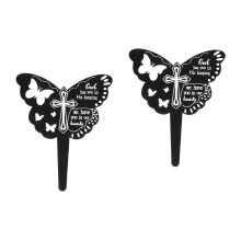 2Pcs Black Iron Grave Stake Butterfly Memorial Decorative Marker
