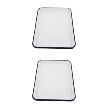 2Pcs Vintage White Enamel Rectangular Baking Pan for Home Kitchen