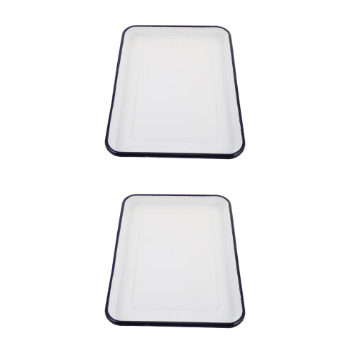 2Pcs Vintage White Enamel Rectangular Baking Pan for Home Kitchen