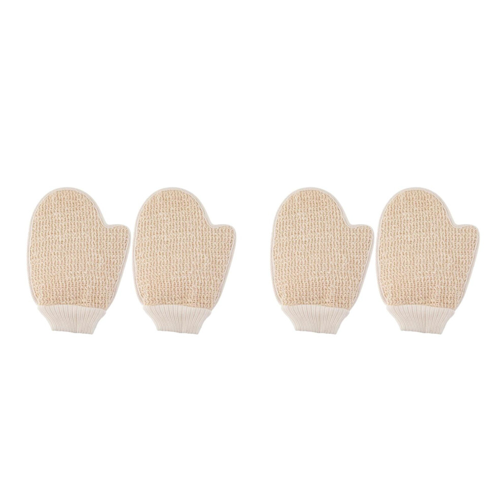 Totority Beige 4Pcs Cotton Blend Exfoliating Shower Gloves Dual-Sided Bath Use