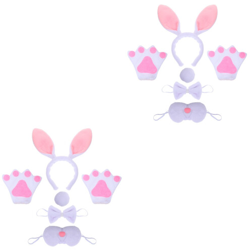 2Sets White Bunny Ears Headband Easter Costume Accessories Cosplay Kit