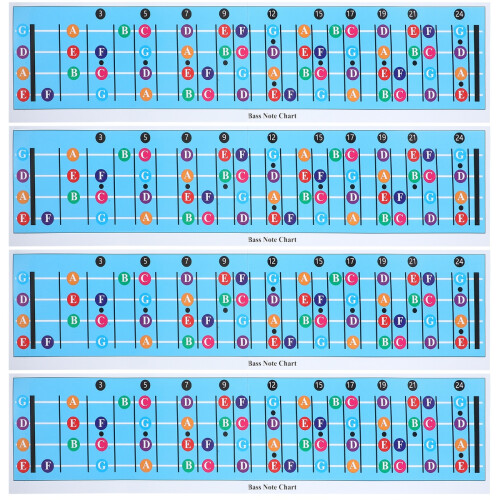 4Pcs Bass Guitar Chord Reference Poster Blue Coated Paper for Learning