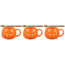 3Sets Halloween Pumpkin Ceramic Mug Golden Coffee Cup for Home Office