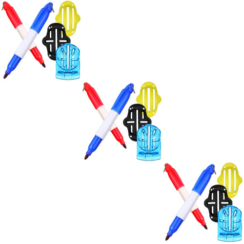 3Sets Assorted Plastic Golf Ball Markers with Marker Pen Set