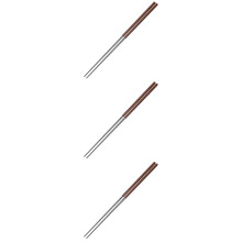 3Pairs Long Stainless Steel Cooking Chopsticks with Wood Handle Brown