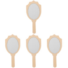 4Pcs Small Hand Mirror Wood Glass Khaki Vintage Makeup Mirror