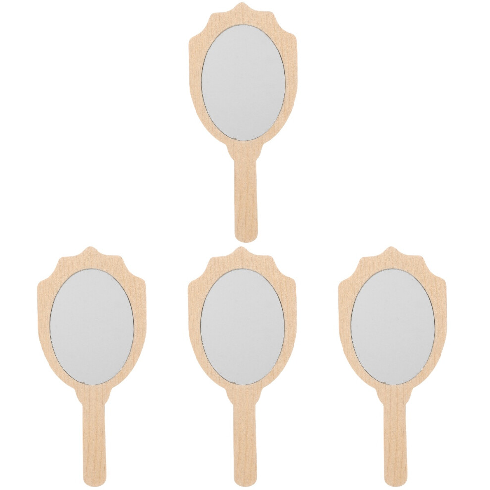 Villcase 4Pcs Small Hand Mirror Wood Glass Khaki Vintage Makeup Mirror